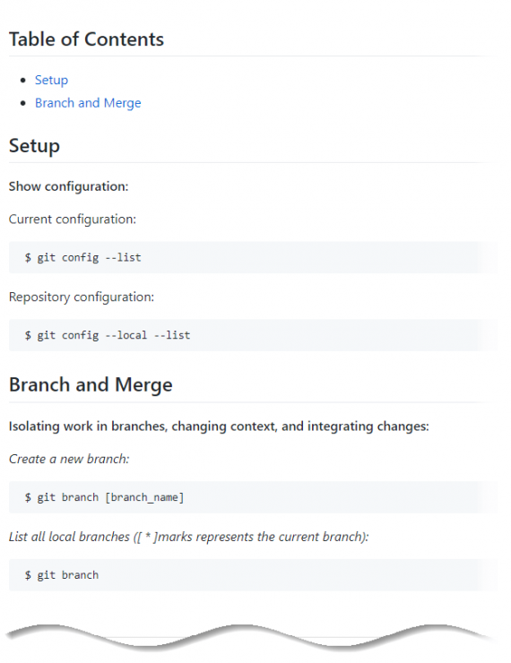 github markdown table of contents